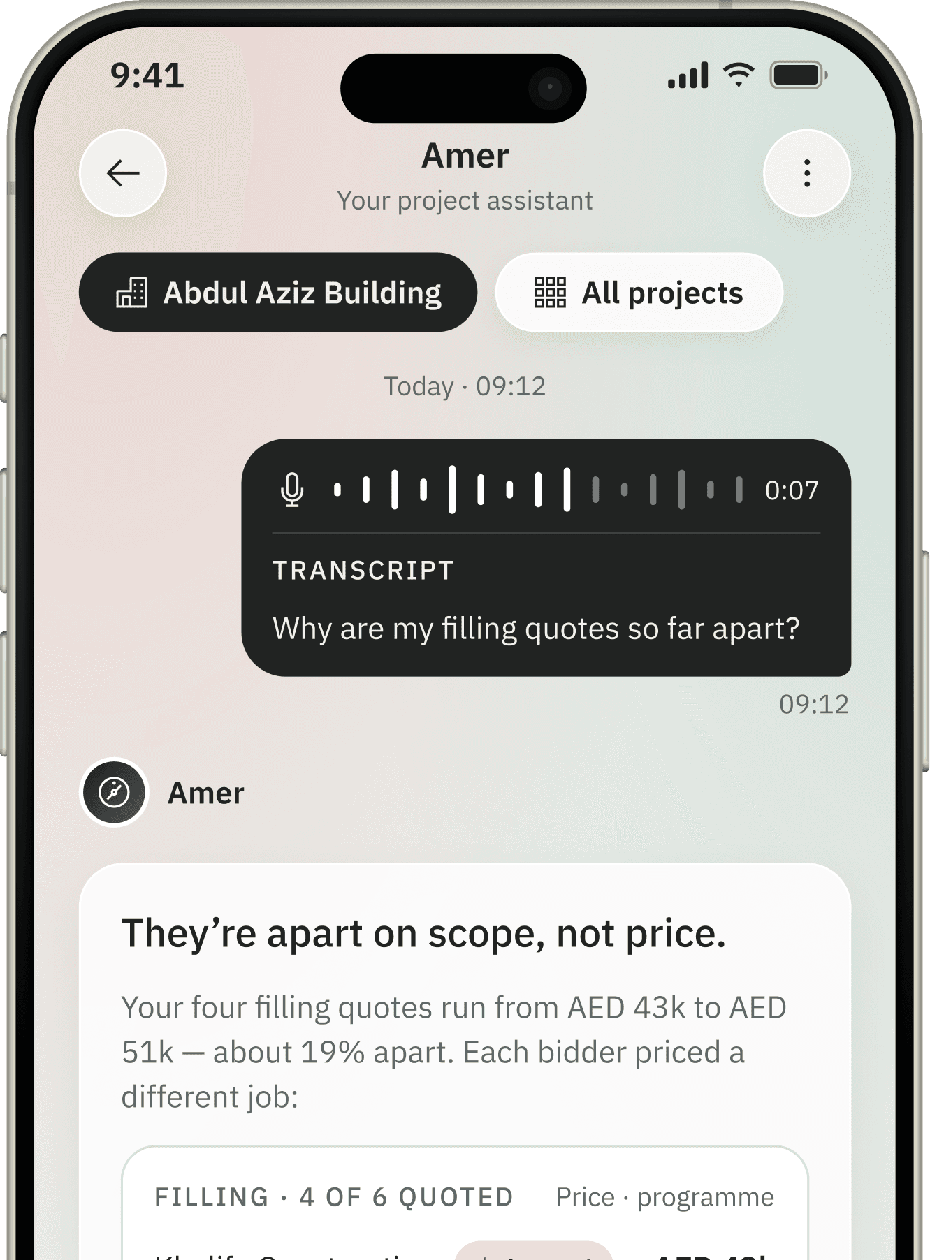 Inchaa app: asking Amer a question by voice