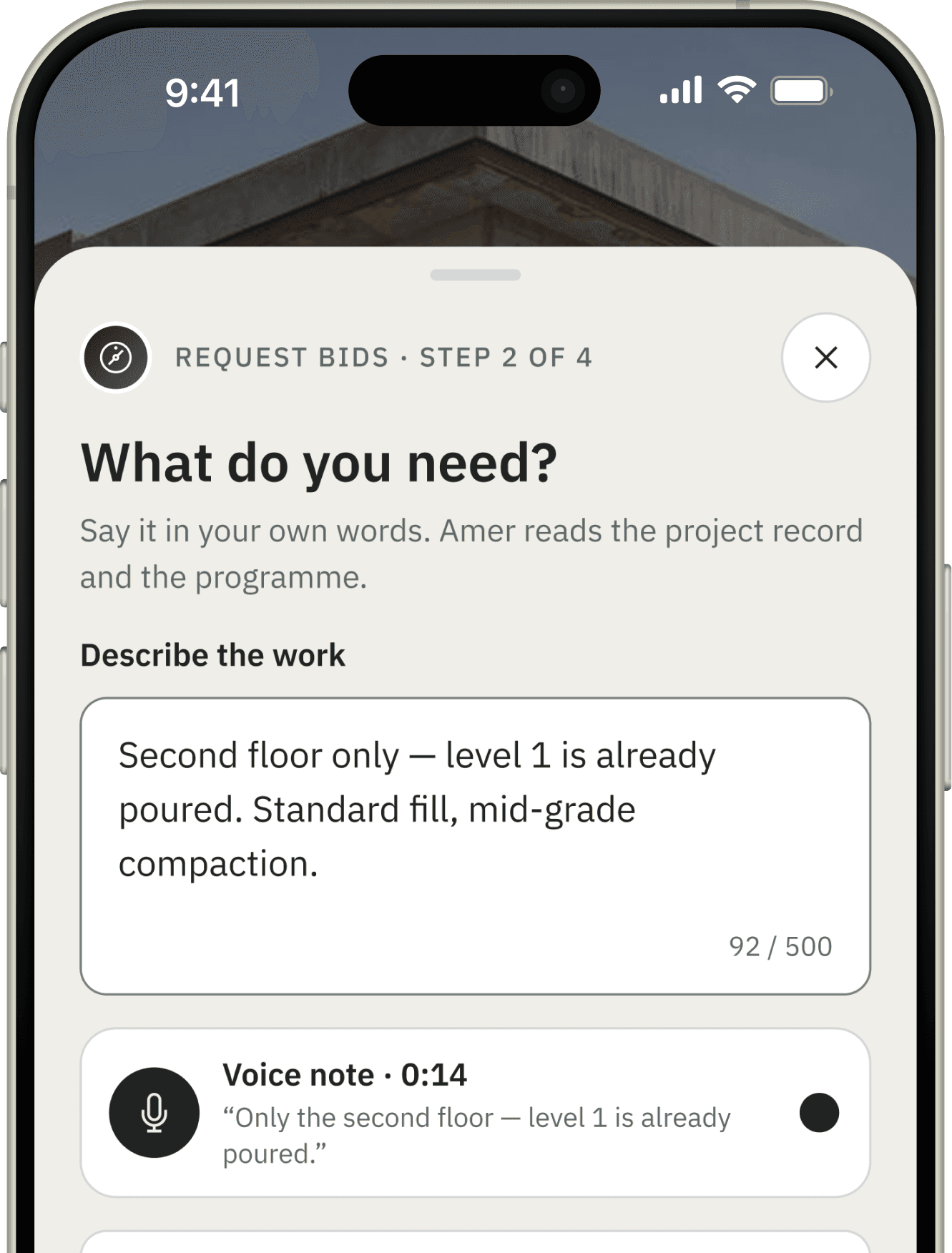 Inchaa app: describing the work for a new bid request
