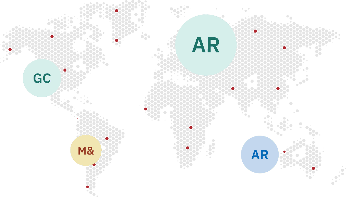 Map of professionals and project owners connected across regions